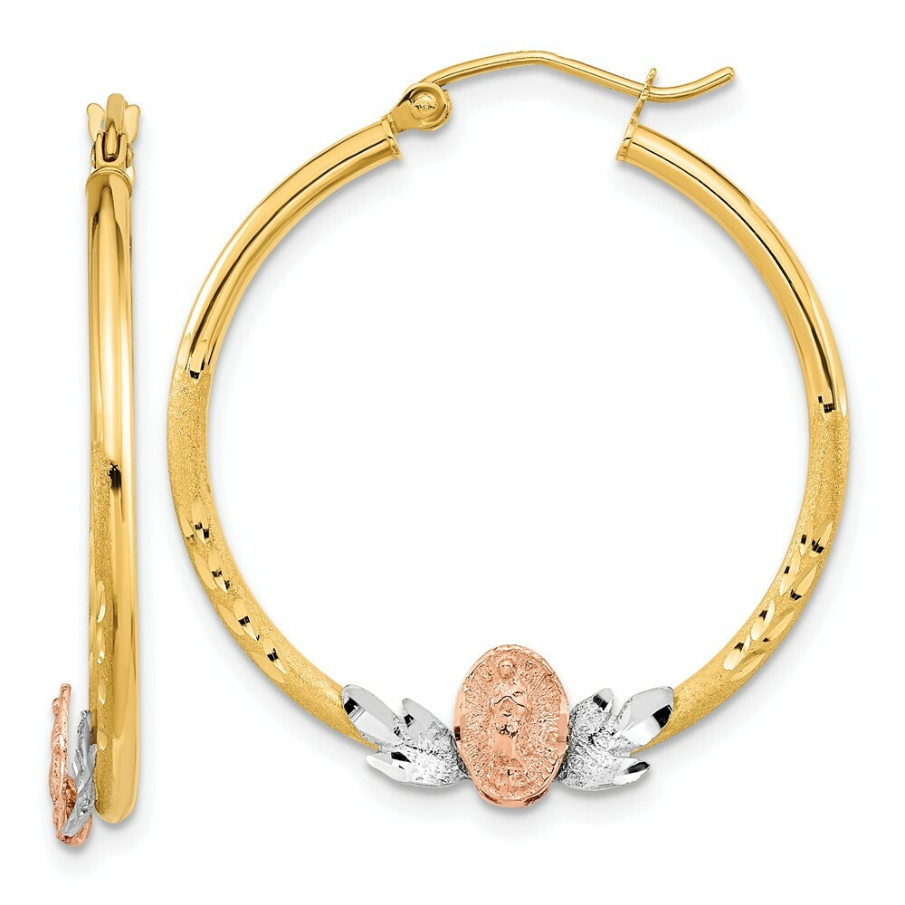 14K Tri-color Gold Guadalupe Hoop Earrings
