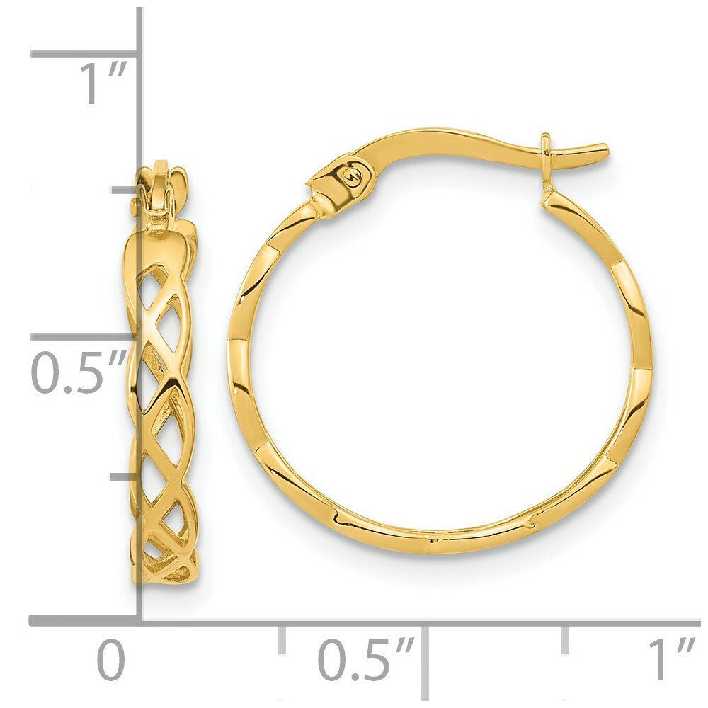 14k Yellow Gold Polished Intertwined Filigree Hoop Earrings