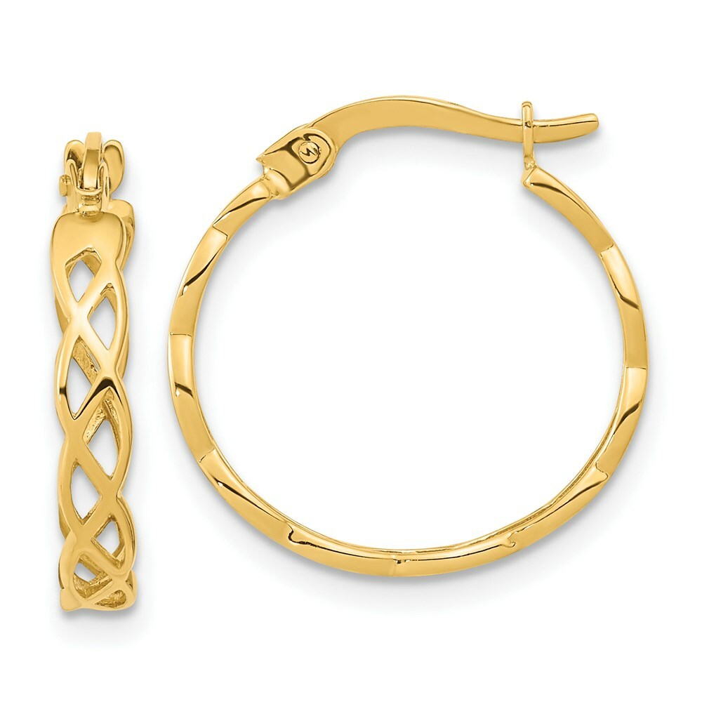 14k Yellow Gold Polished Intertwined Filigree Hoop Earrings