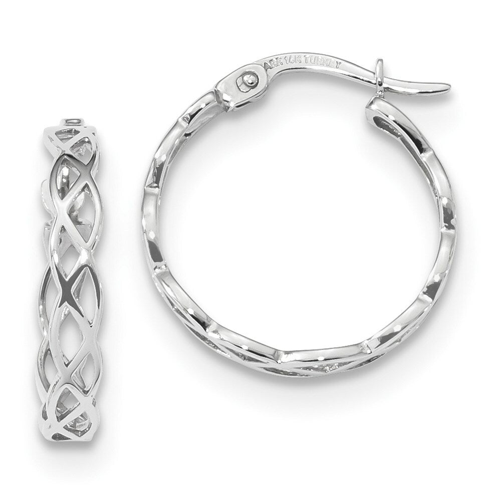 14k White Gold Polished Intertwined Filigree Hoop Earrings