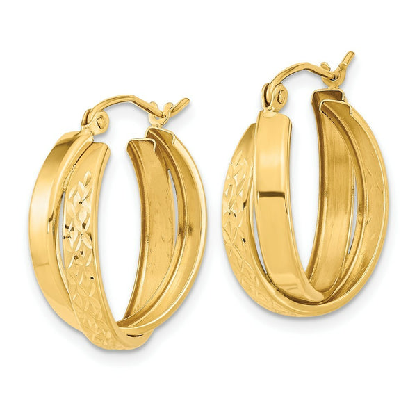 14K Yellow Gold Polished & Diamond-cut Twist Hoop Earrings
