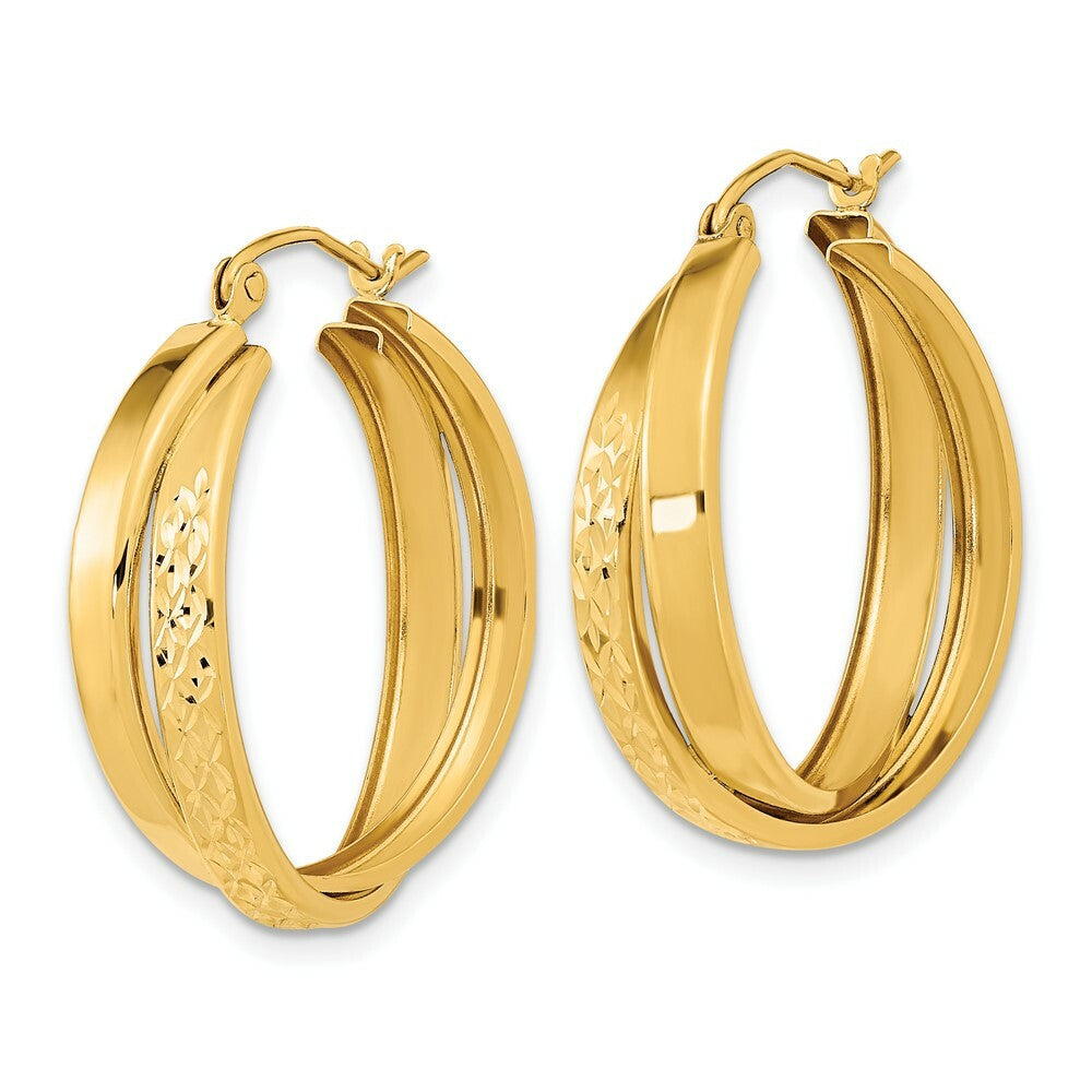 14K Yellow Gold Polished & Diamond-cut Twist Hoop Earrings