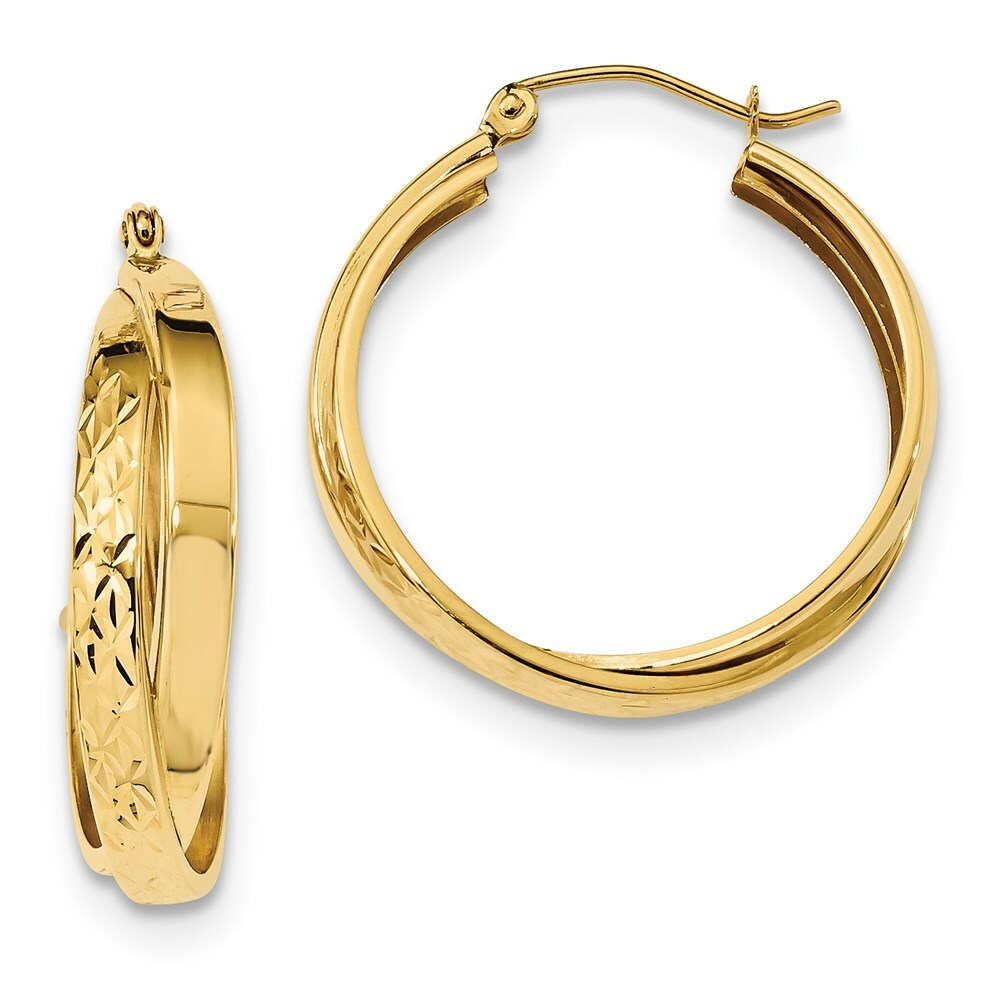 14K Yellow Gold Polished & Diamond-cut Twist Hoop Earrings