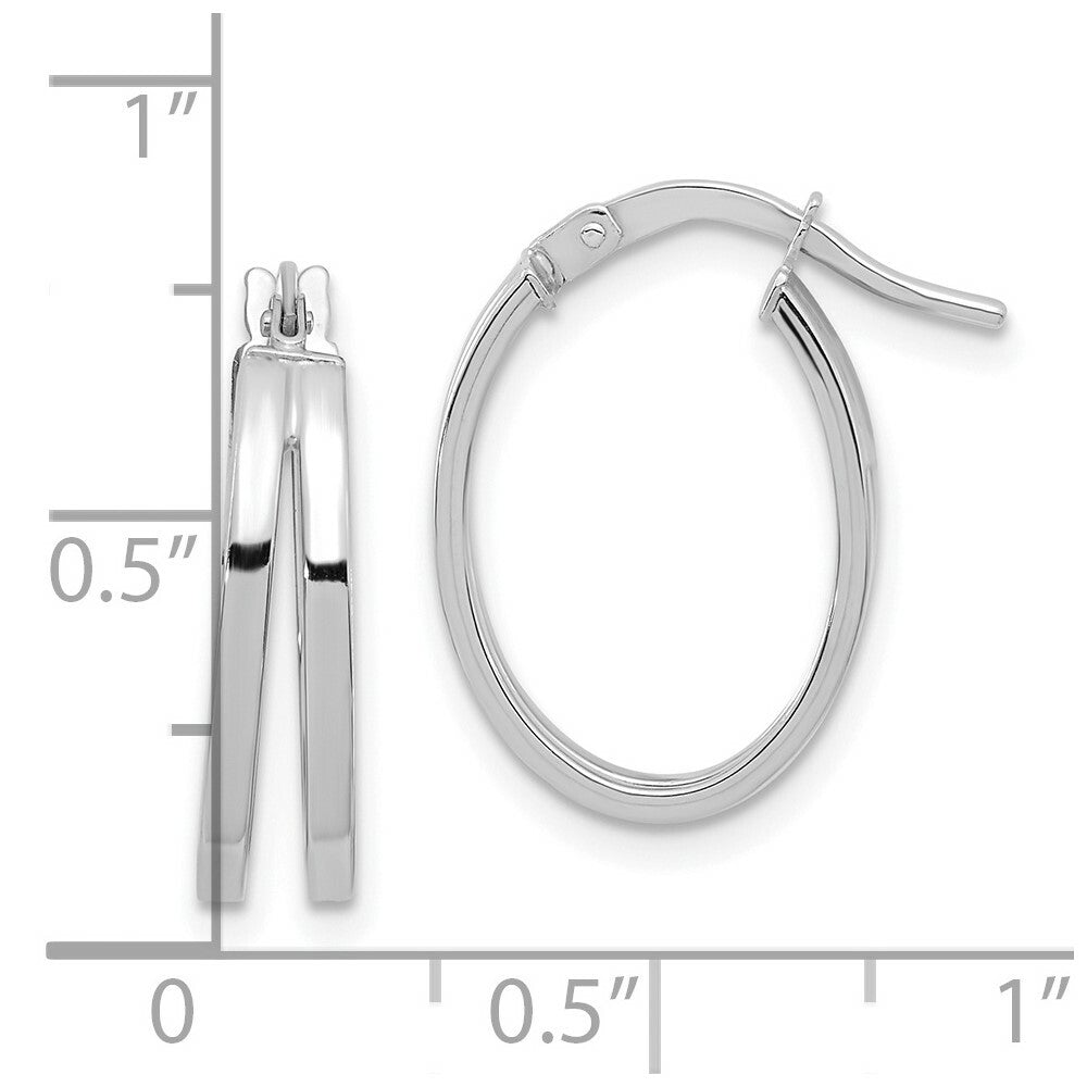 14k White Gold Polished Double Hoops