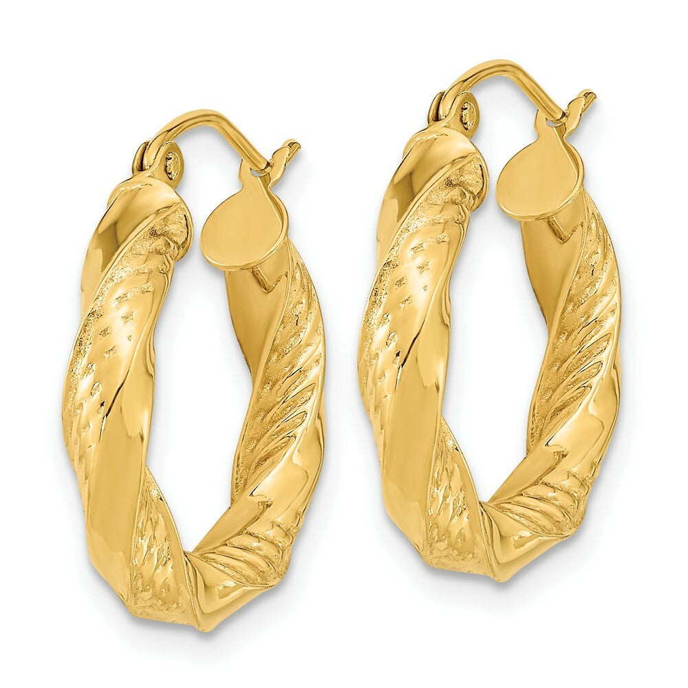 14K Yellow Gold Polished & Diamond-cut Twist Hoop Earrings