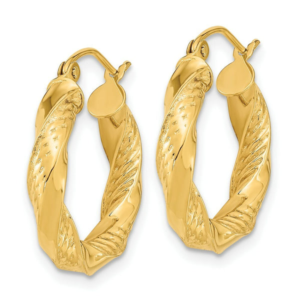 14K Yellow Gold Polished & Diamond-cut Twist Hoop Earrings