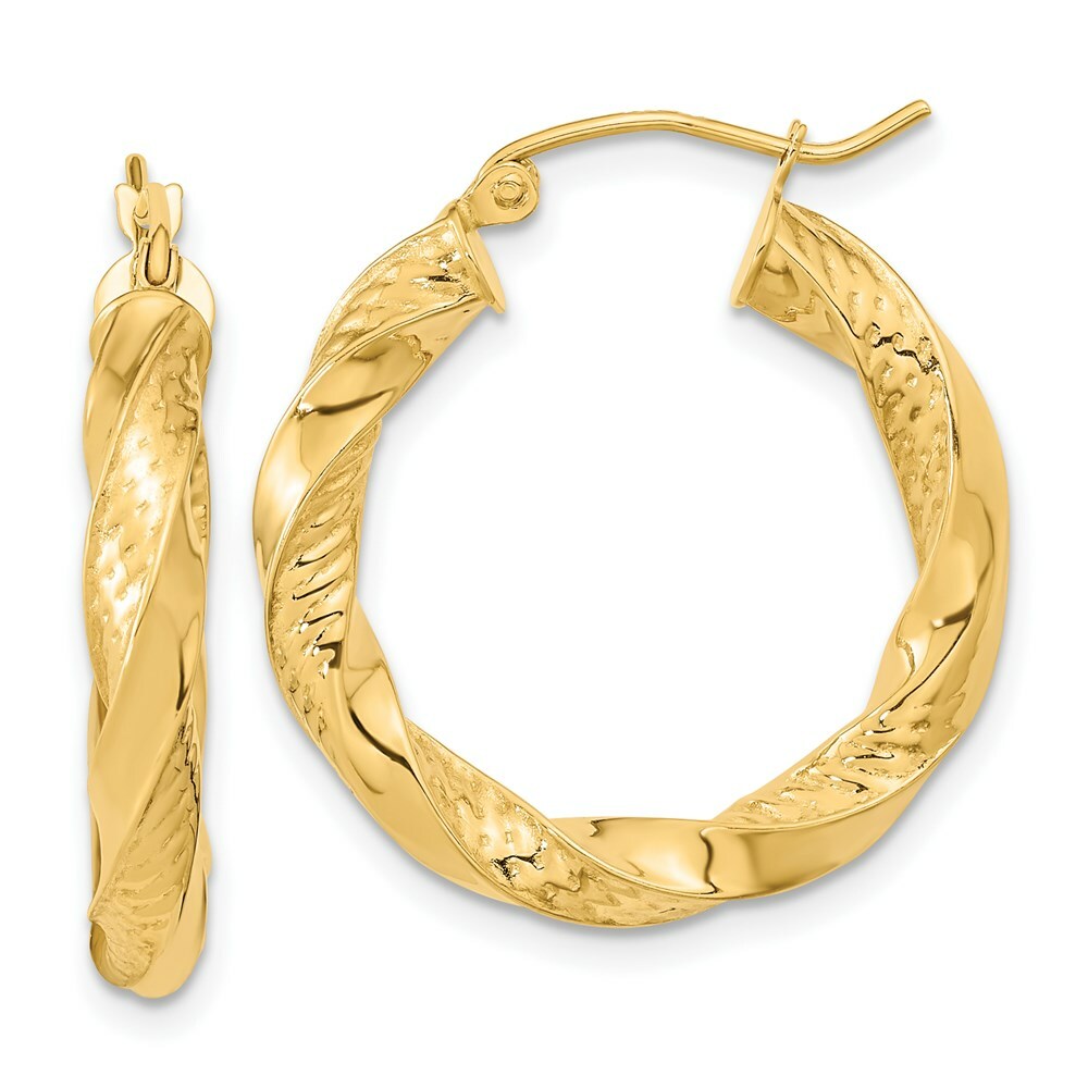 14K Yellow Gold Polished & Diamond-cut Twist Hoop Earrings