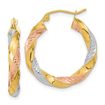 Load image into Gallery viewer, 14k Tri-color Polished &amp; Diamond-cut Twist Hoop Earrings
