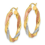 Load image into Gallery viewer, 14k Tri-color Gold Polished &amp; Diamond-cut Twist Hoop Earrings
