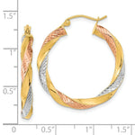 Load image into Gallery viewer, 14k Tri-color Gold Polished &amp; Diamond-cut Twist Hoop Earrings
