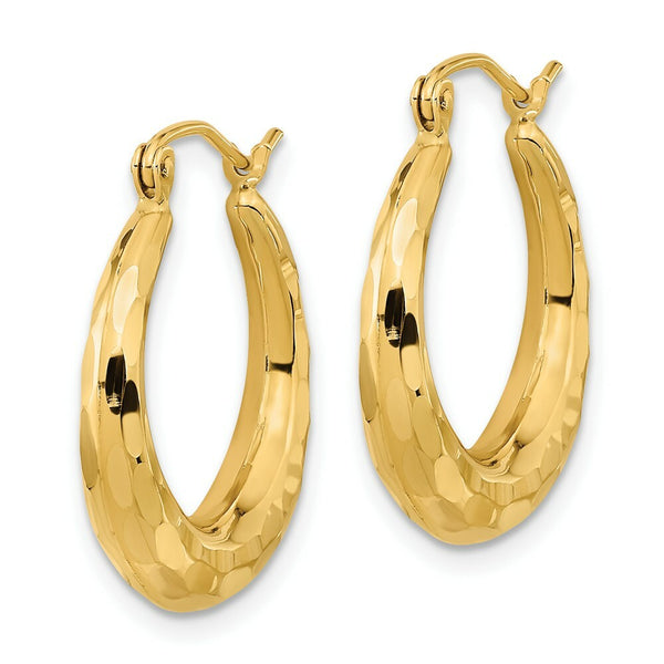 14K Yellow Gold Polished & Diamond-cut Hoop Earrings