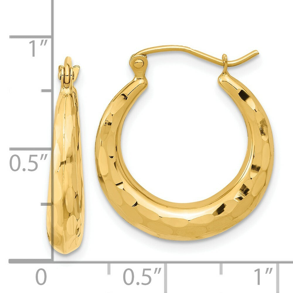 14K Yellow Gold Polished & Diamond-cut Hoop Earrings