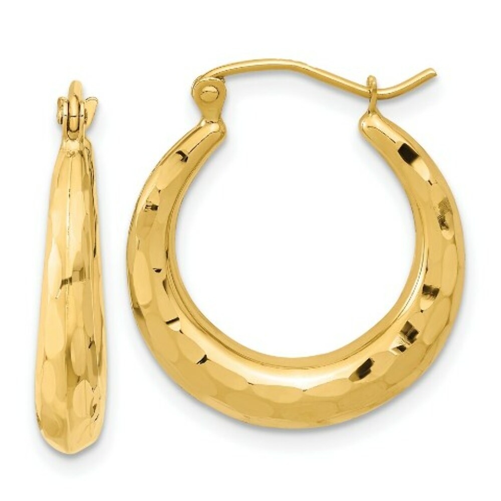 14K Yellow Gold Polished & Diamond-cut Hoop Earrings
