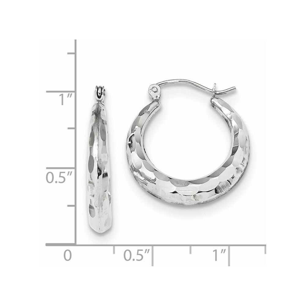 14k White Gold Polished & Diamond-cut Hoop Earrings