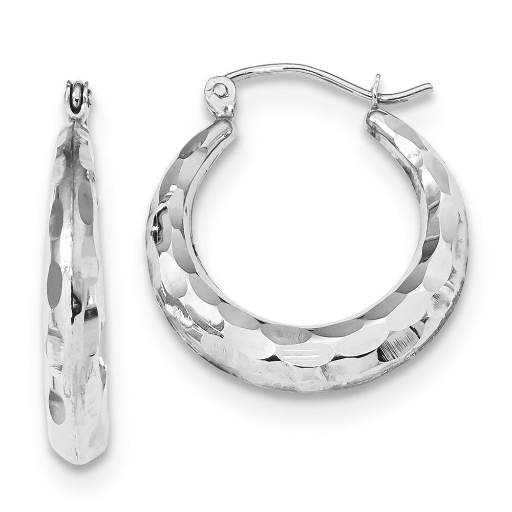 14k White Gold Polished & Diamond-cut Hoop Earrings