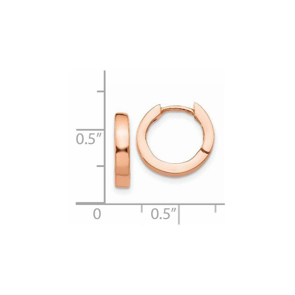 14K Rose Gold Round Hinged Hoop Earrings  9mm length