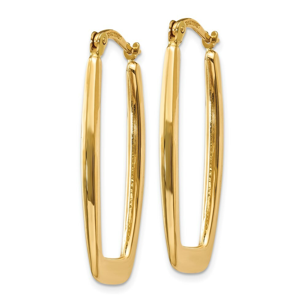 14K Yellow Gold Polished 2.25mm Rectangle Hoop Earrings  11mm length