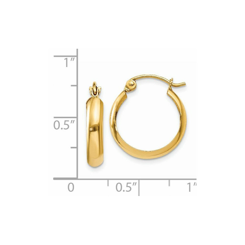 14K Yellow Gold Polished 3.5mm Hoop Earrings  14mm length
