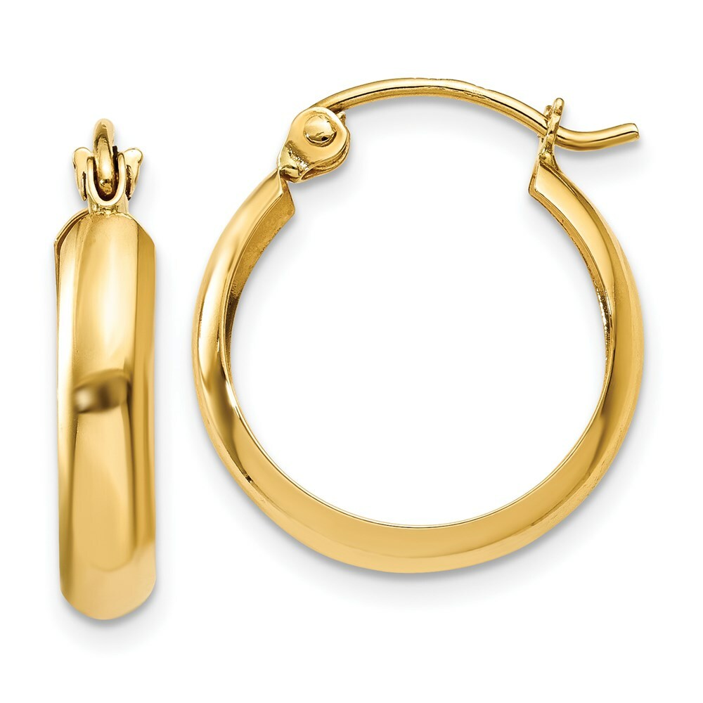 14K Yellow Gold Polished 3.5mm Hoop Earrings  14mm length