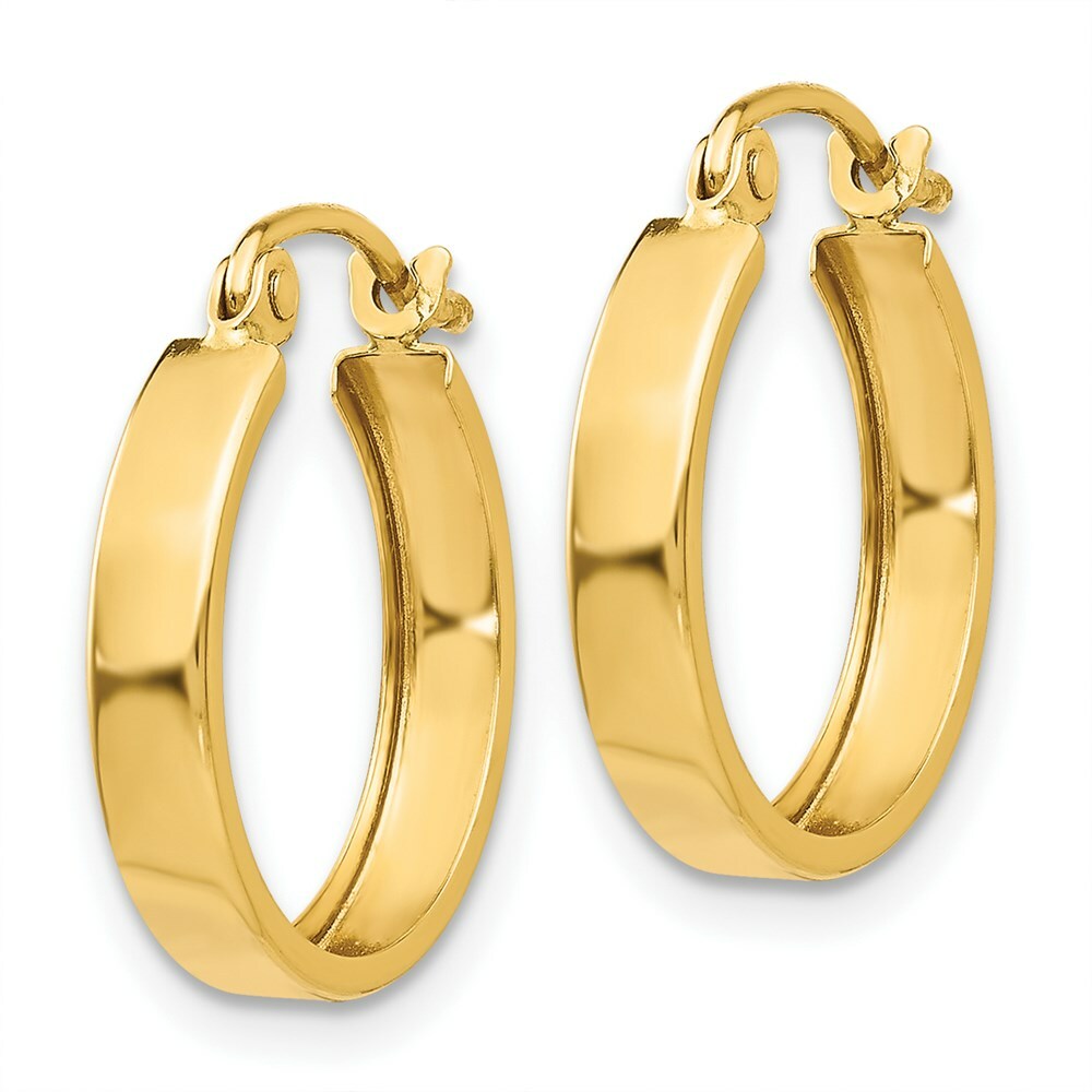 14K Yellow Gold Polished 3mm Hoop Earrings  14mm length