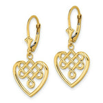 Load image into Gallery viewer, 14K Yellow Gold Celtic Knot Heart Leverback Earrings
