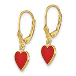 Load image into Gallery viewer, 14K Yellow Gold Polished Enameled Heart Dangle Leverback Earrings
