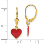 Load image into Gallery viewer, 14K Yellow Gold Polished Enameled Heart Dangle Leverback Earrings

