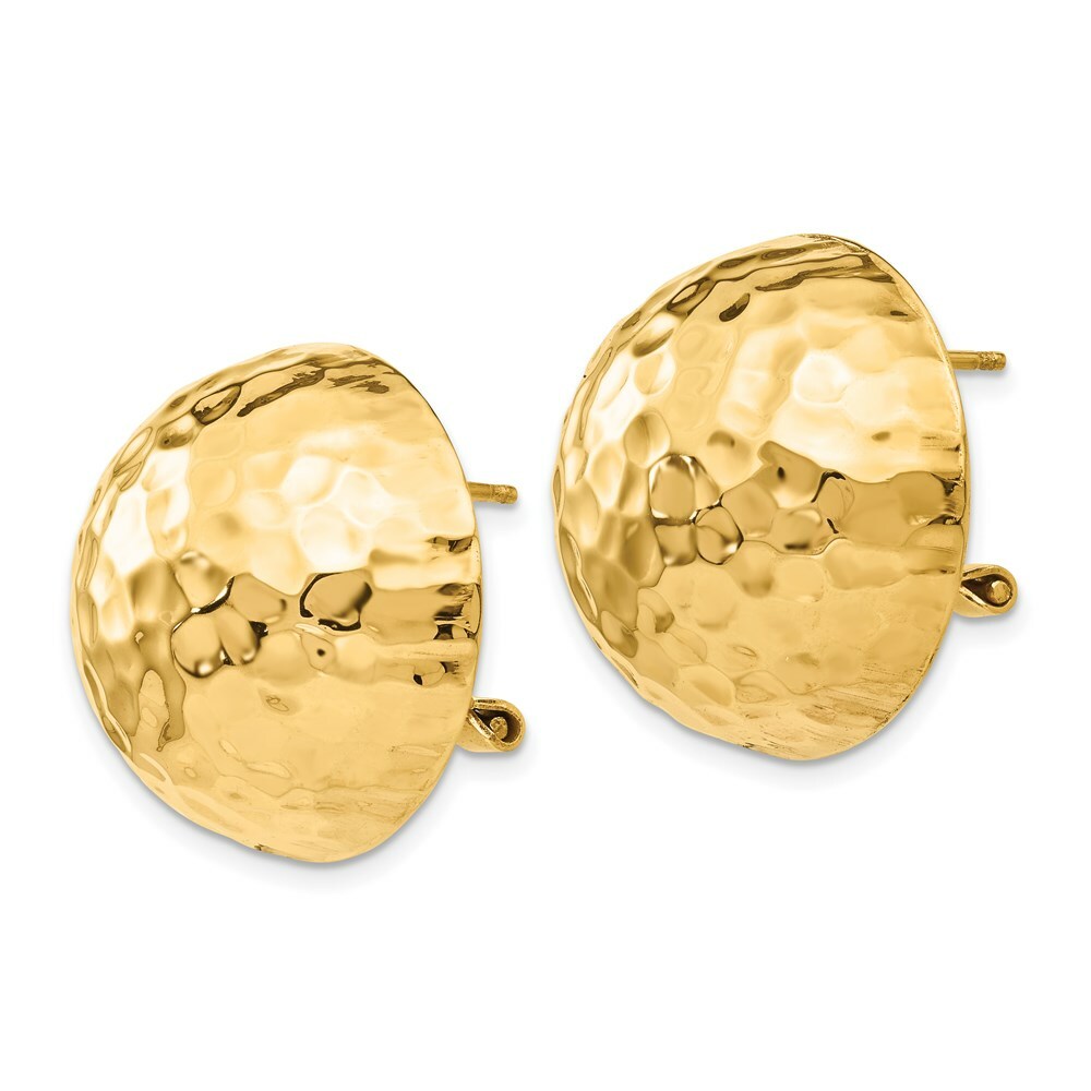 14K Yellow Gold Hammered Omega Back Post Earrings