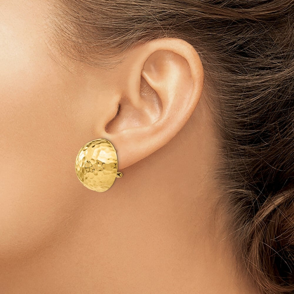 14K Yellow Gold Hammered Omega Back Post Earrings