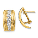 Load image into Gallery viewer, 14K Yellow Gold Polished &amp; Rhodium Omega Back Post Earrings  11.5mm width
