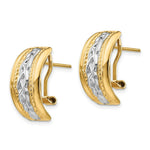 Load image into Gallery viewer, 14K Yellow Gold Polished &amp; Rhodium Omega Back Post Earrings  11.5mm width
