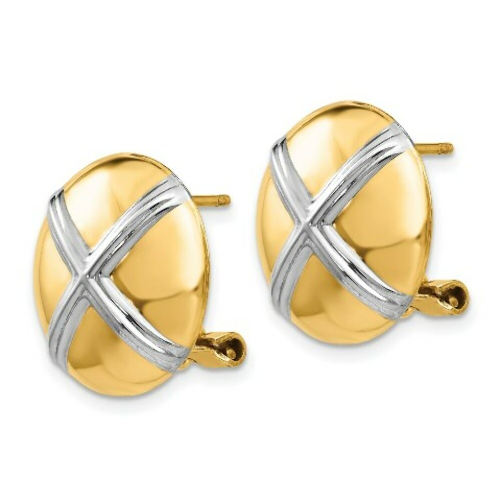 14K Yellow Gold Polished & Rhodium X Omega Back Post Earrings