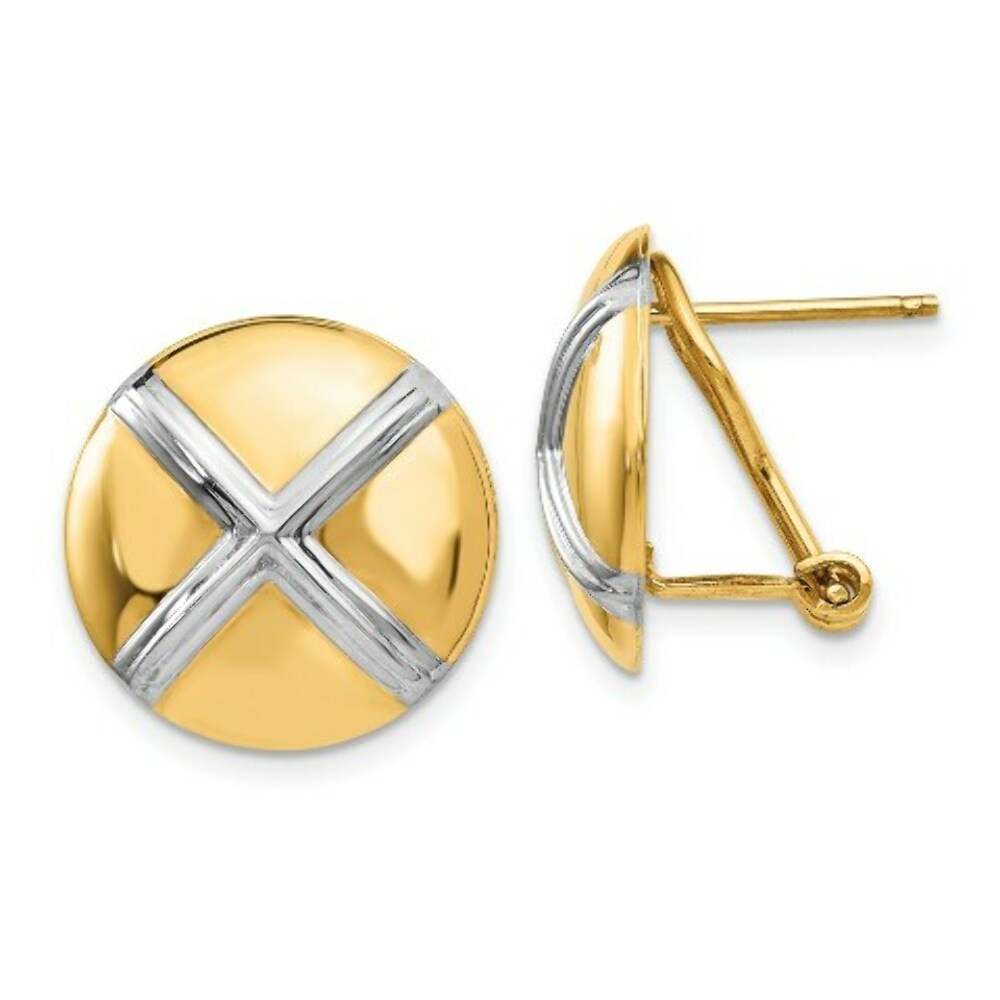 14K Yellow Gold Polished & Rhodium X Omega Back Post Earrings