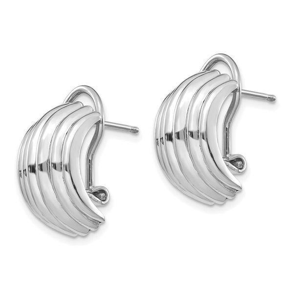 14K White Gold Ribbed Omega Back Post Earrings  9.5mm width