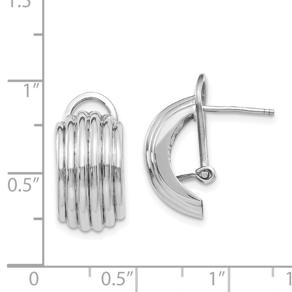 14K White Gold Ribbed Omega Back Post Earrings  9.5mm width