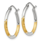Load image into Gallery viewer, 14K Yellow Gold &amp; Rhodium 2mm Satin &amp; Diamond-cut Hoop Earrings 17mm length
