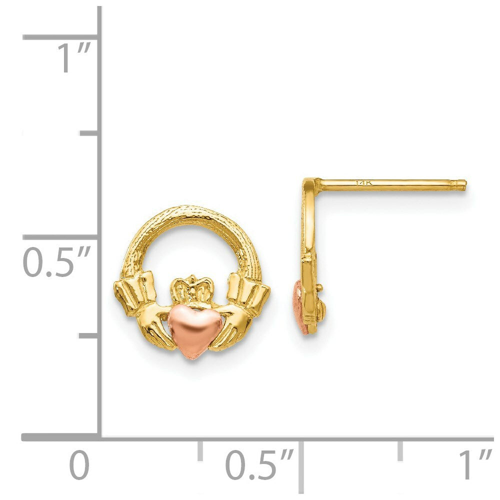 14K Yellow Goldwo-tone Claddagh Post Earrings