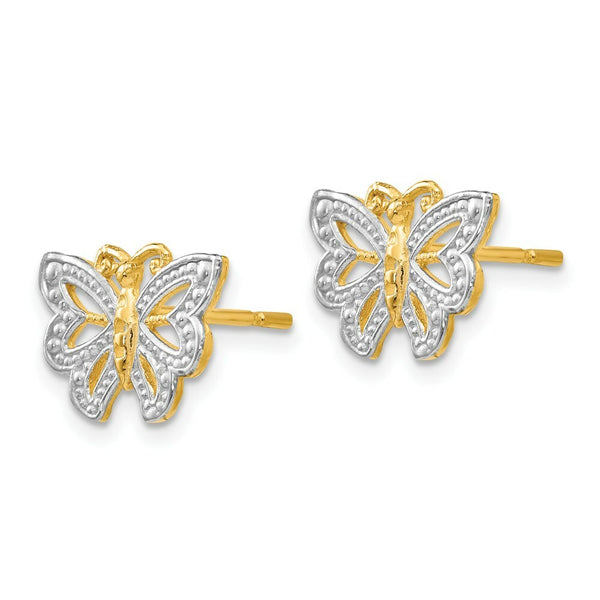14K Yellow Gold & Rhodium Butterfly Post Earrings