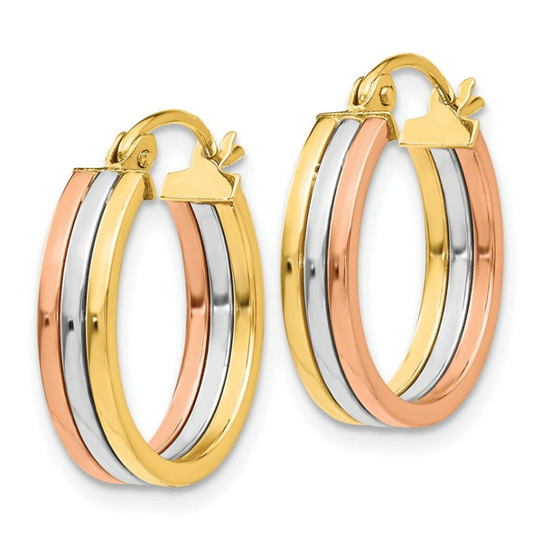 14K Yellow Gold Tri Color Hoop Earrings  18mm length