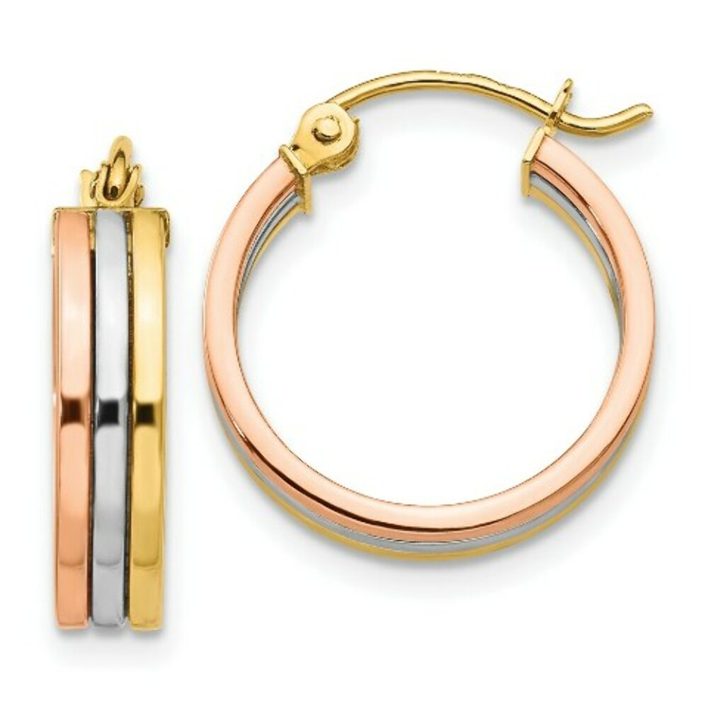 14K Yellow Gold Tri Color Hoop Earrings  18mm length