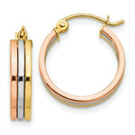 Load image into Gallery viewer, 14K Yellow Gold Tri Color Hoop Earrings  18mm length
