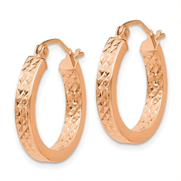 14K Rose Gold Diamond cut In and Out Hoop Earrings  17mm length