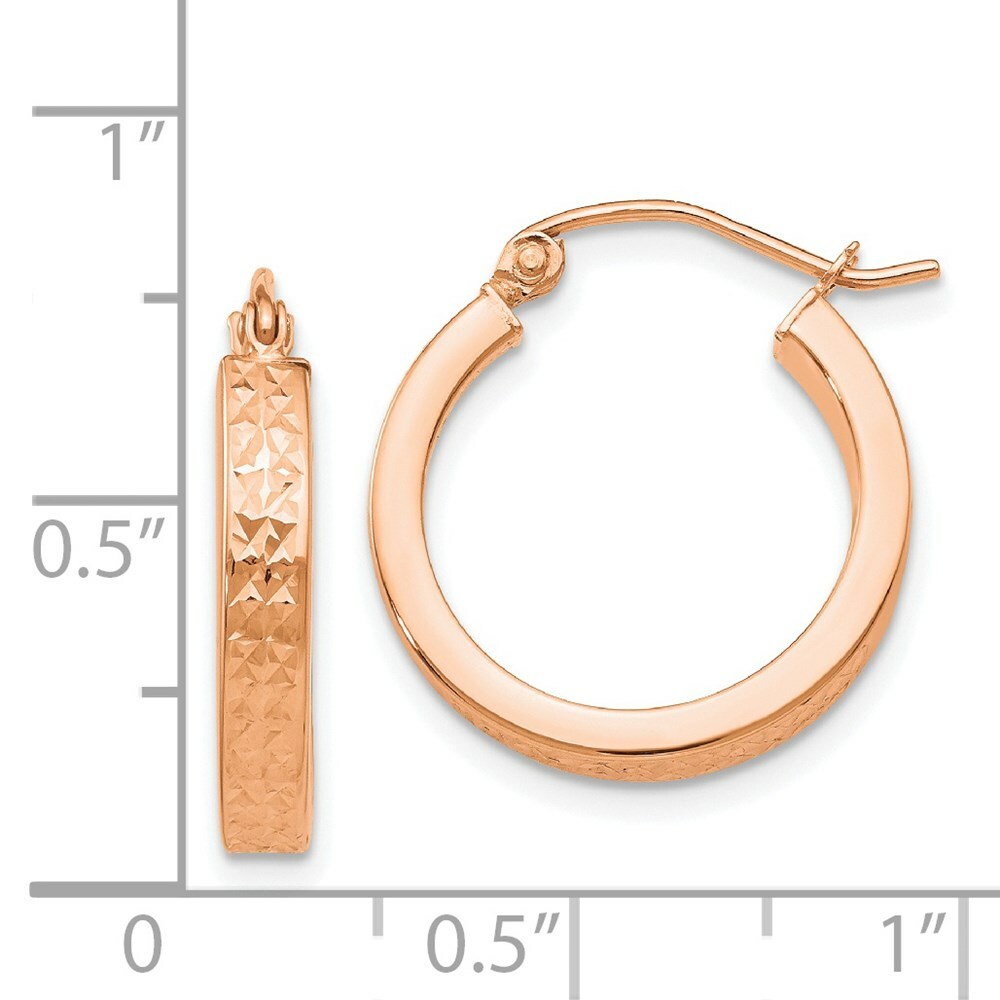 14K Rose Gold Diamond cut In and Out Hoop Earrings  17mm length