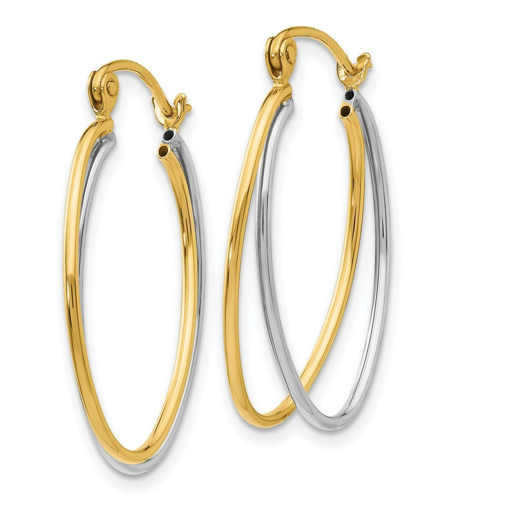 14K Yellow Gold Two Tone Hoop Earrings  15mm length