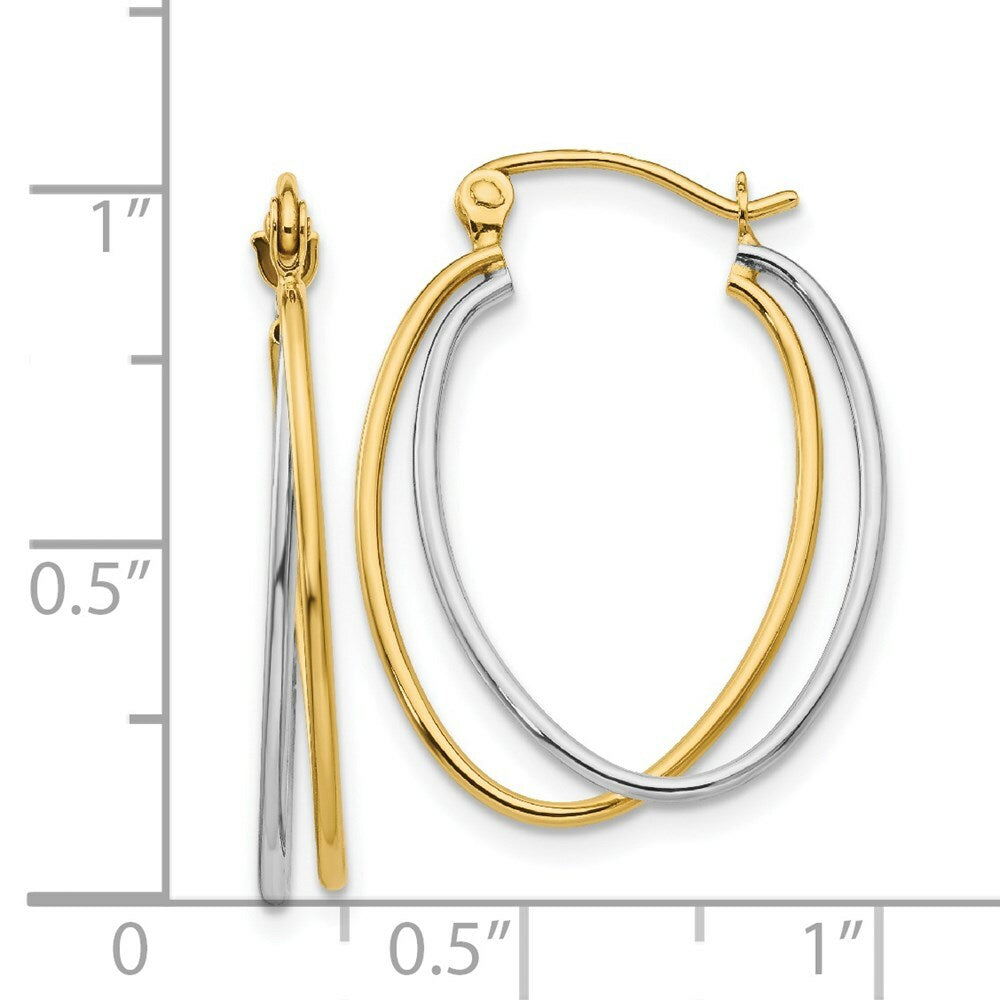 14K Yellow Gold Two Tone Hoop Earrings  15mm length