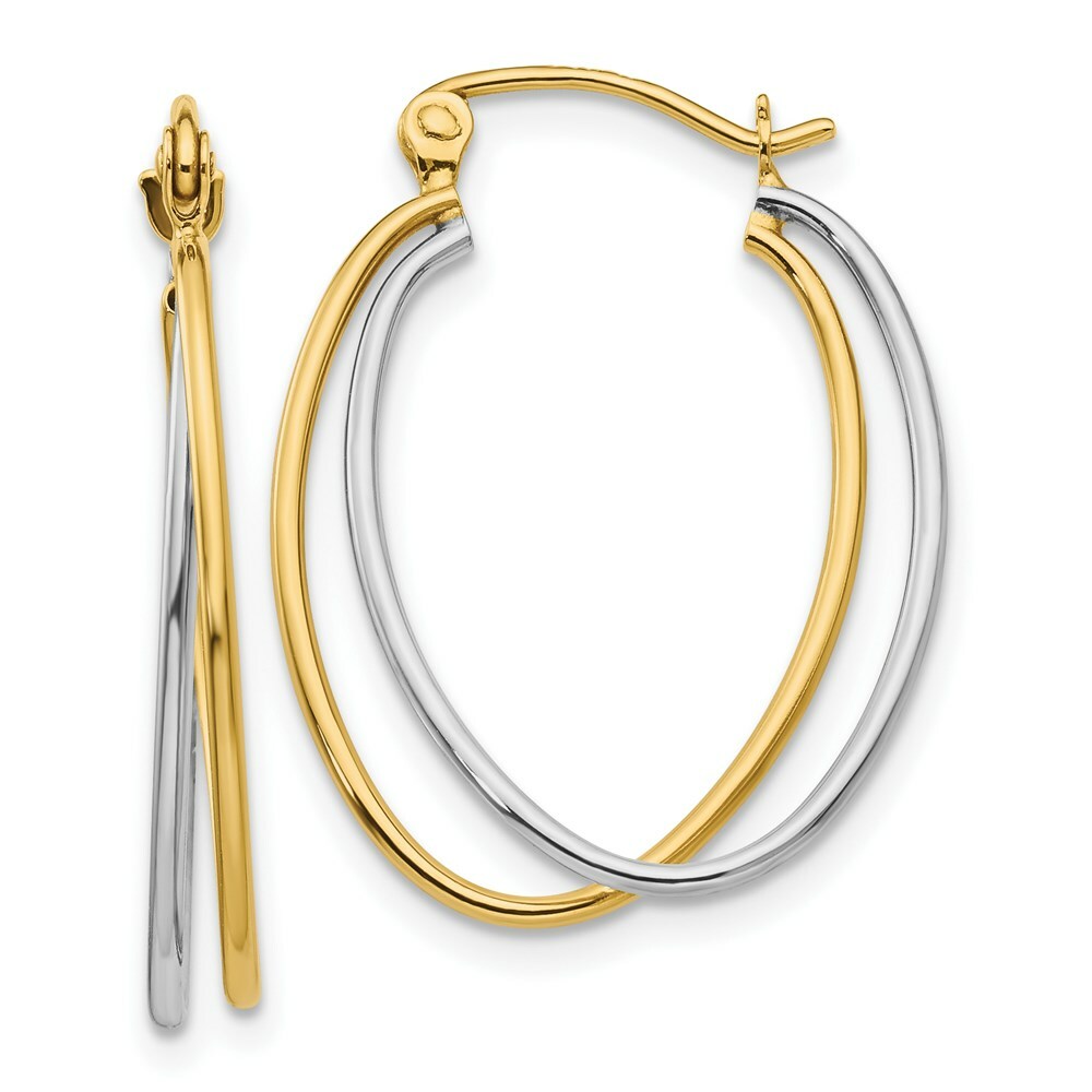 14K Yellow Gold Two Tone Hoop Earrings  15mm length