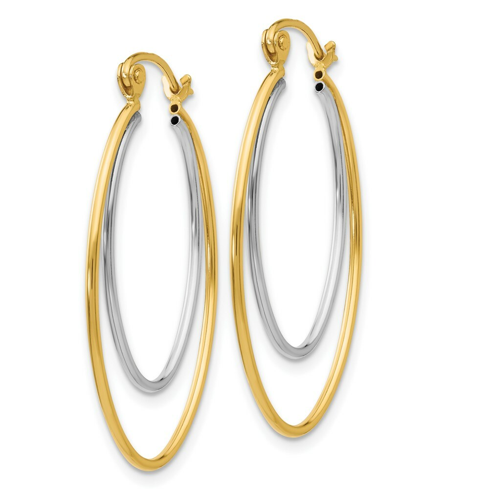 14K Yellow Gold Two Tone Lightweight Hoop Earrings  21mm length