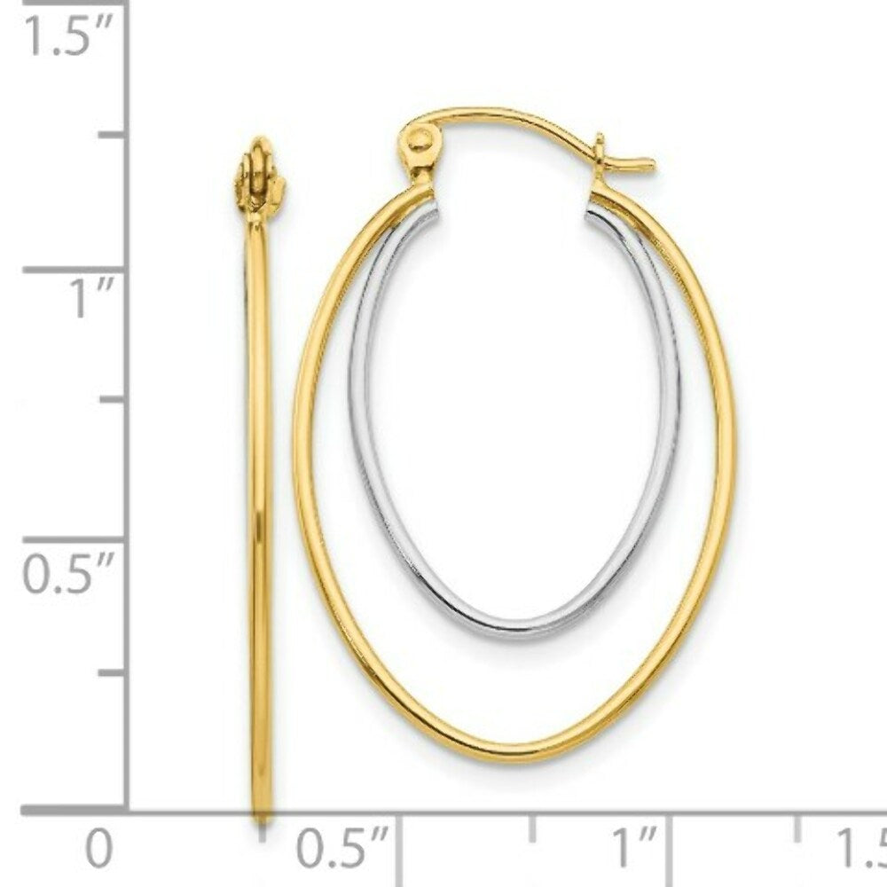 14K Yellow Gold Two Tone Lightweight Hoop Earrings  21mm length