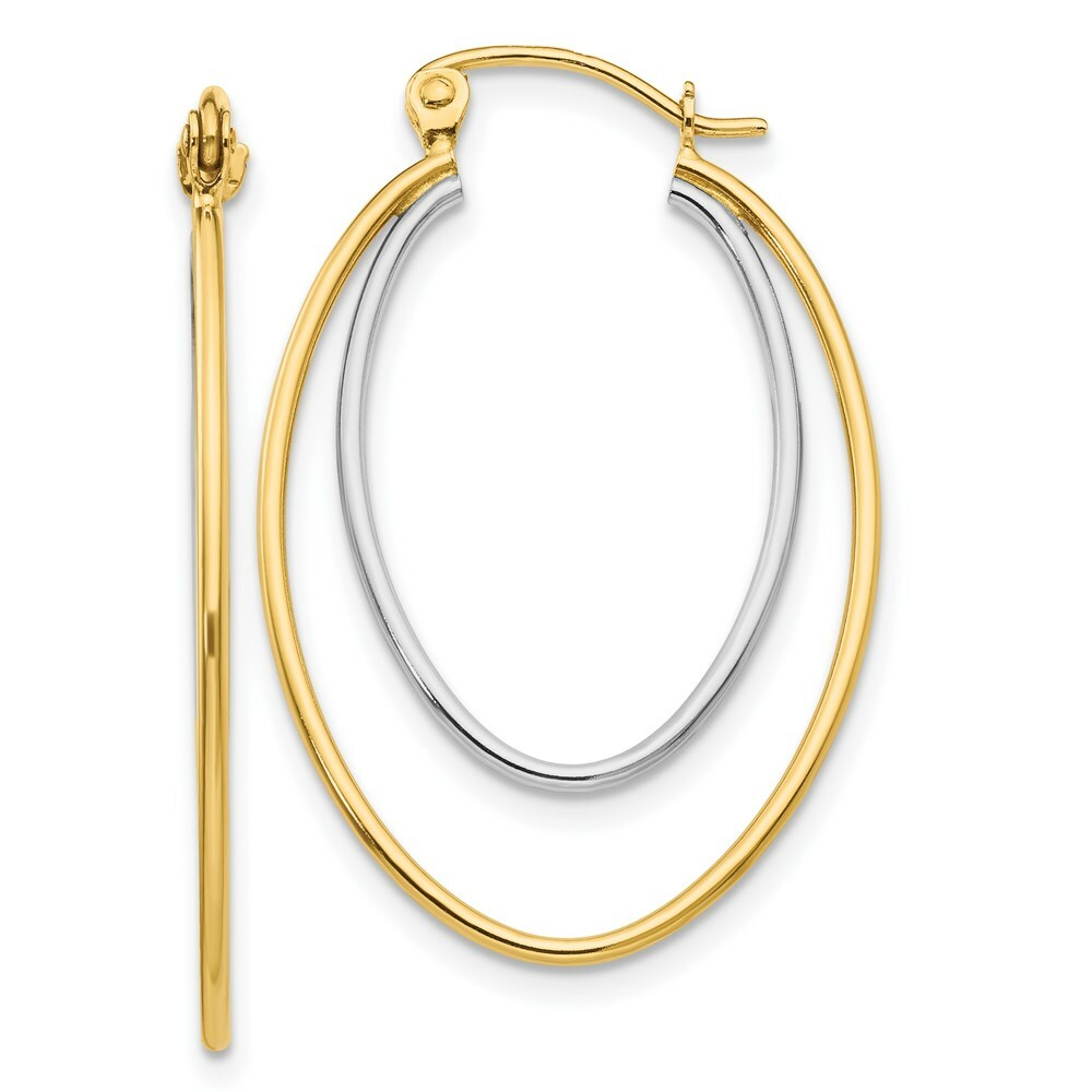 14K Yellow Gold Two Tone Lightweight Hoop Earrings  21mm length