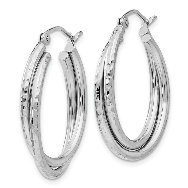 14K White Gold Diamond-cut Polished Oval Hoop Earring 17mm length